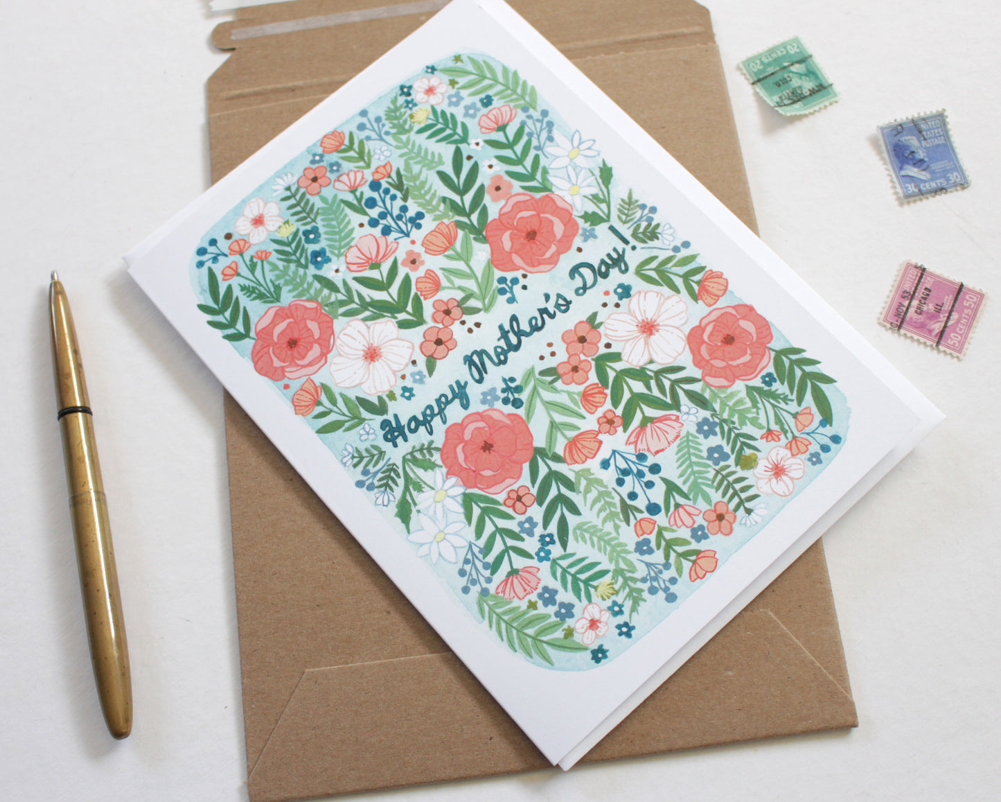 Pink Floral Hand Illustrated Illustrated Mother's Day Card
