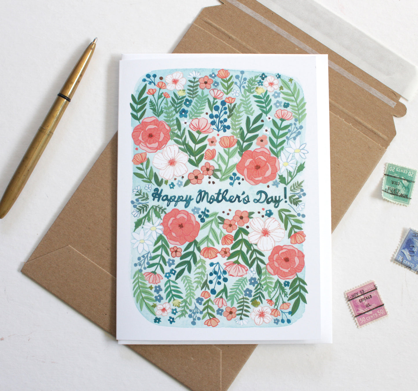 Pink Floral Hand Illustrated Illustrated Mother's Day Card