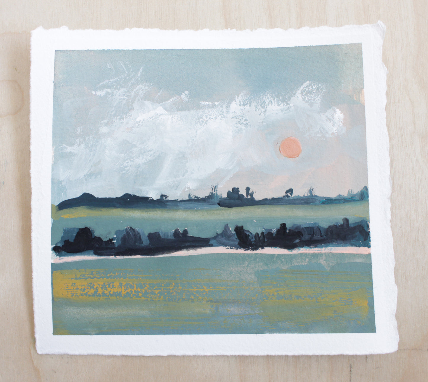 Pink Sun Original Gouache Study Painting