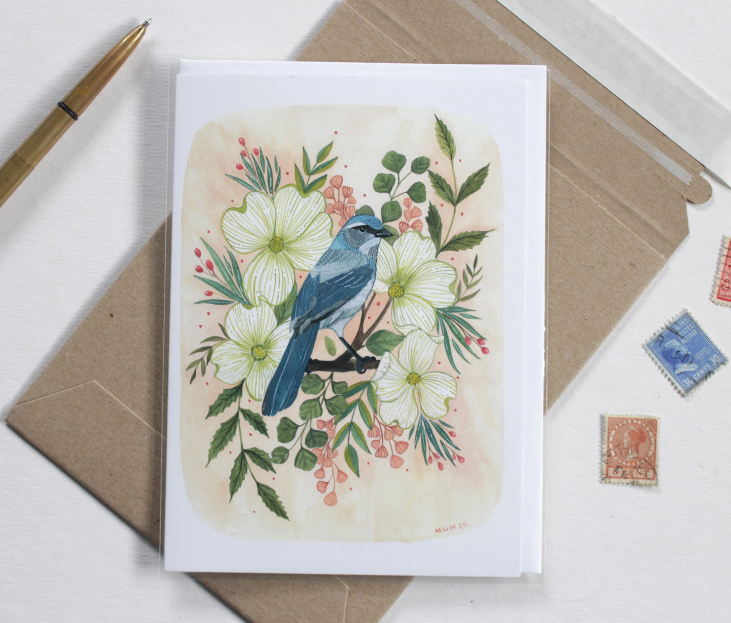 Hand Illustrated Scrub Jay Card - Perfect for Bird Watchers