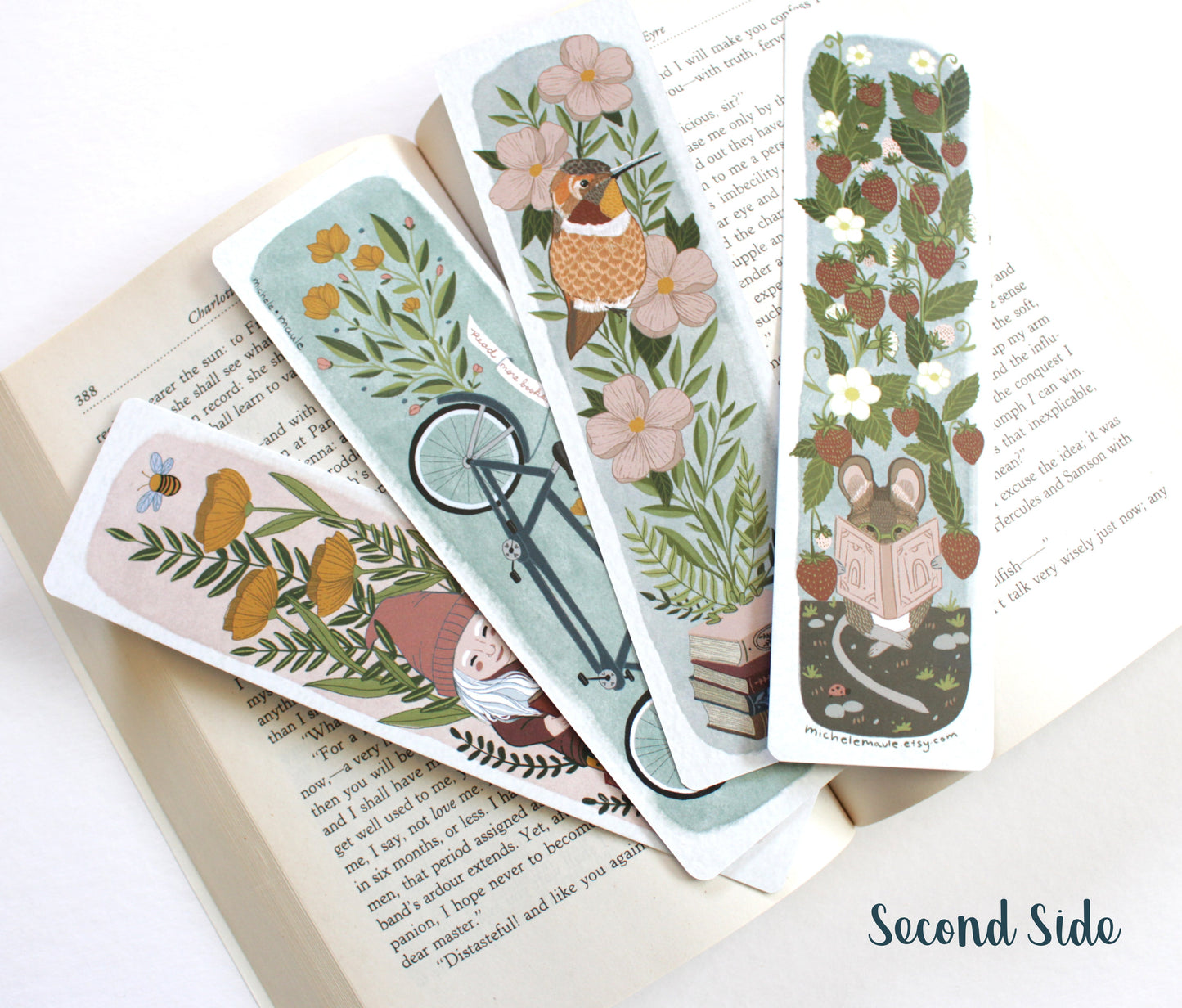 Set of Four Hand Illustrated Garden Bookmarks