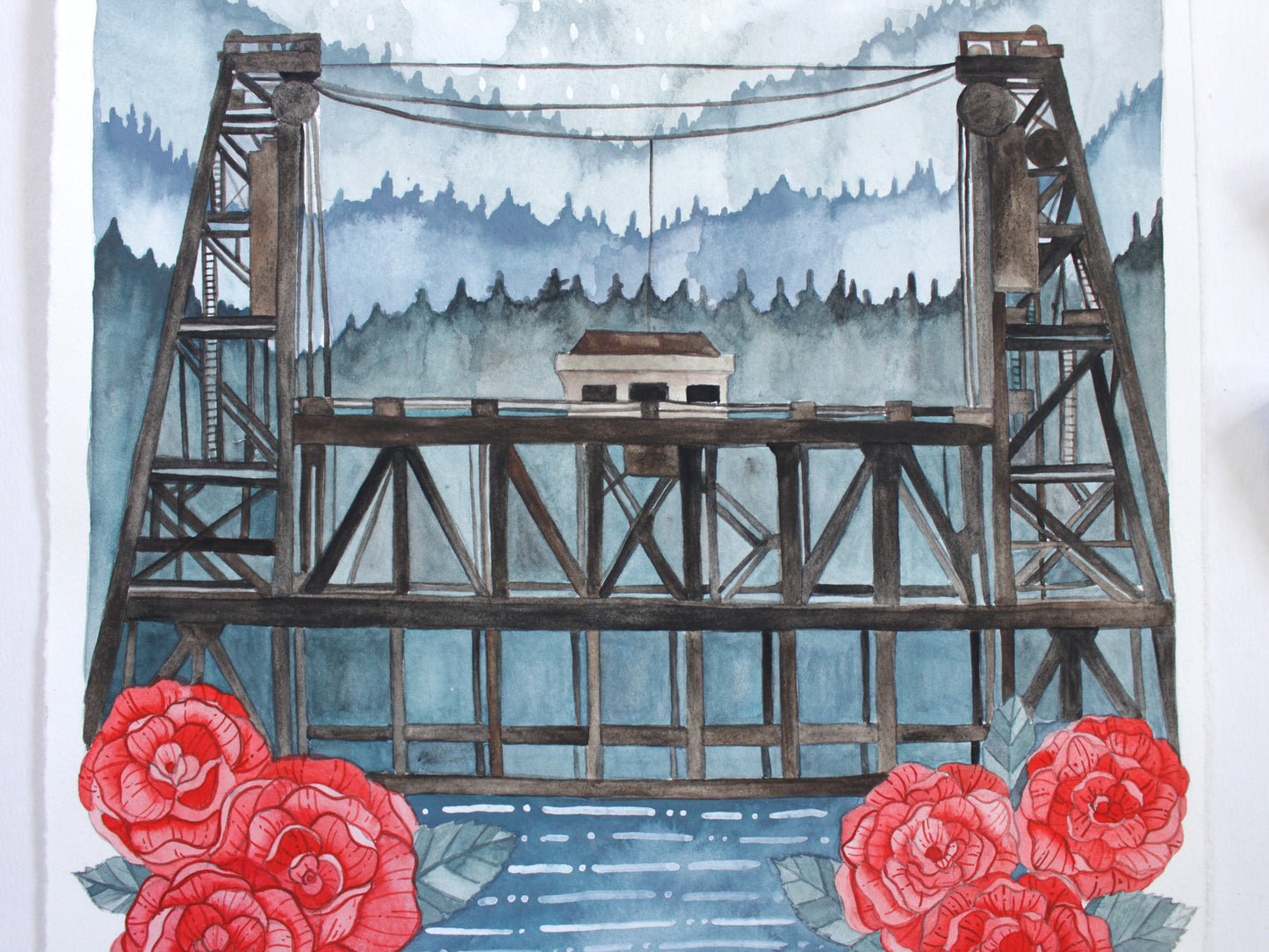 Hand Painted Painting of the Steel Bridge in Portland Oregon