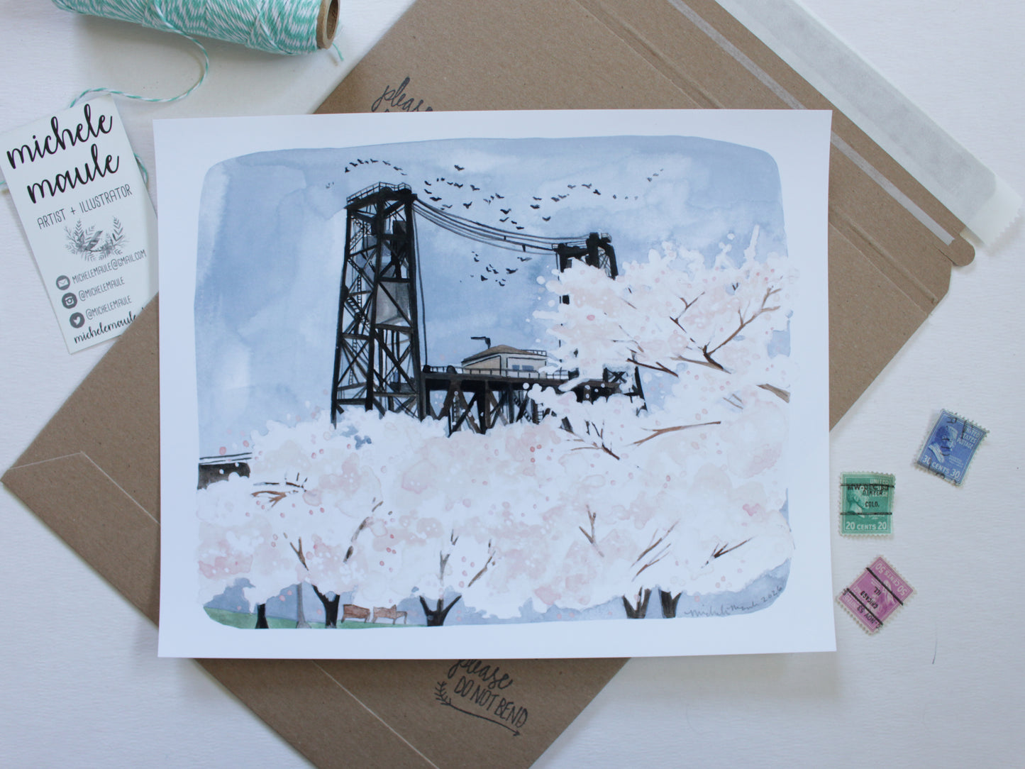 Portland Oregon Spring Steel Bridge Illustration Art Print