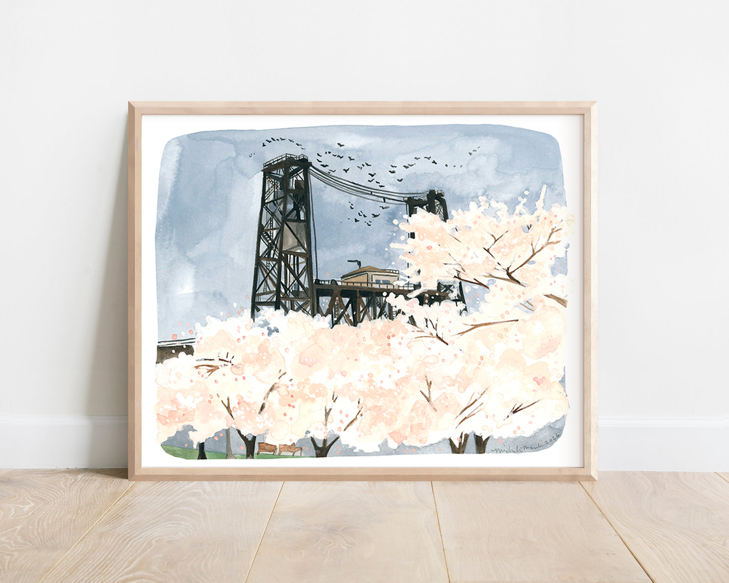 Portland Oregon Spring Steel Bridge Illustration Art Print