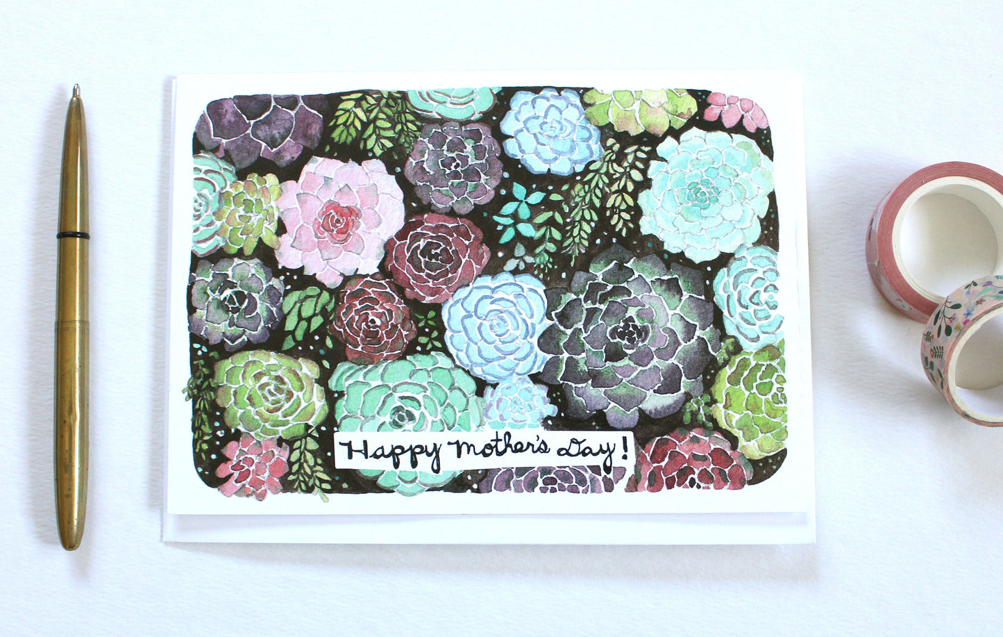Hand Drawn Blank Mother's Day Greeting Card - Succulent Garden