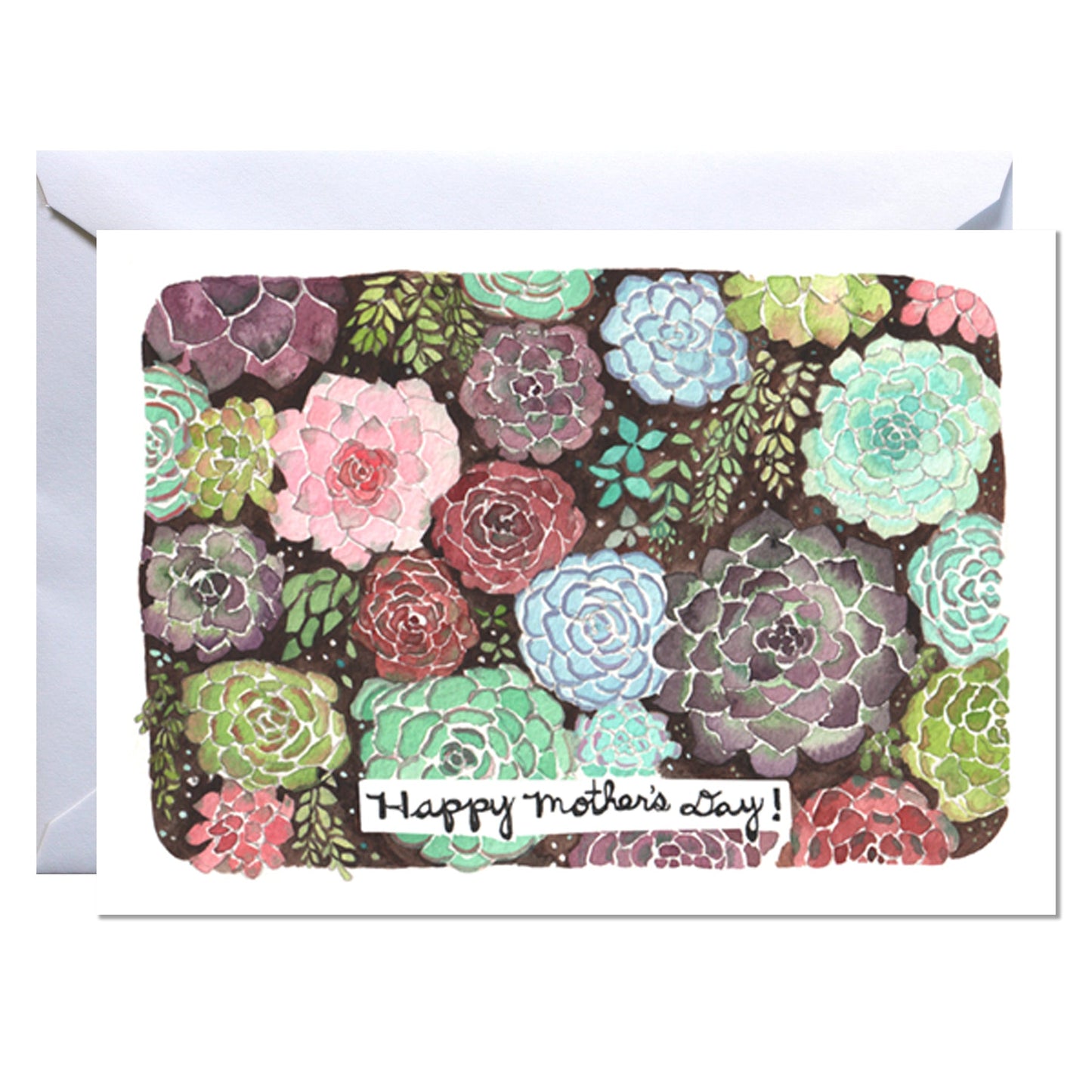 Hand Drawn Blank Mother's Day Greeting Card - Succulent Garden