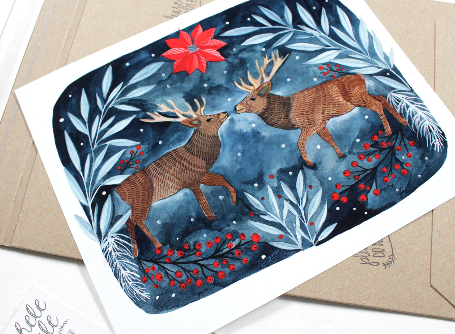 Hand Illustrated Holiday Stag Artwork