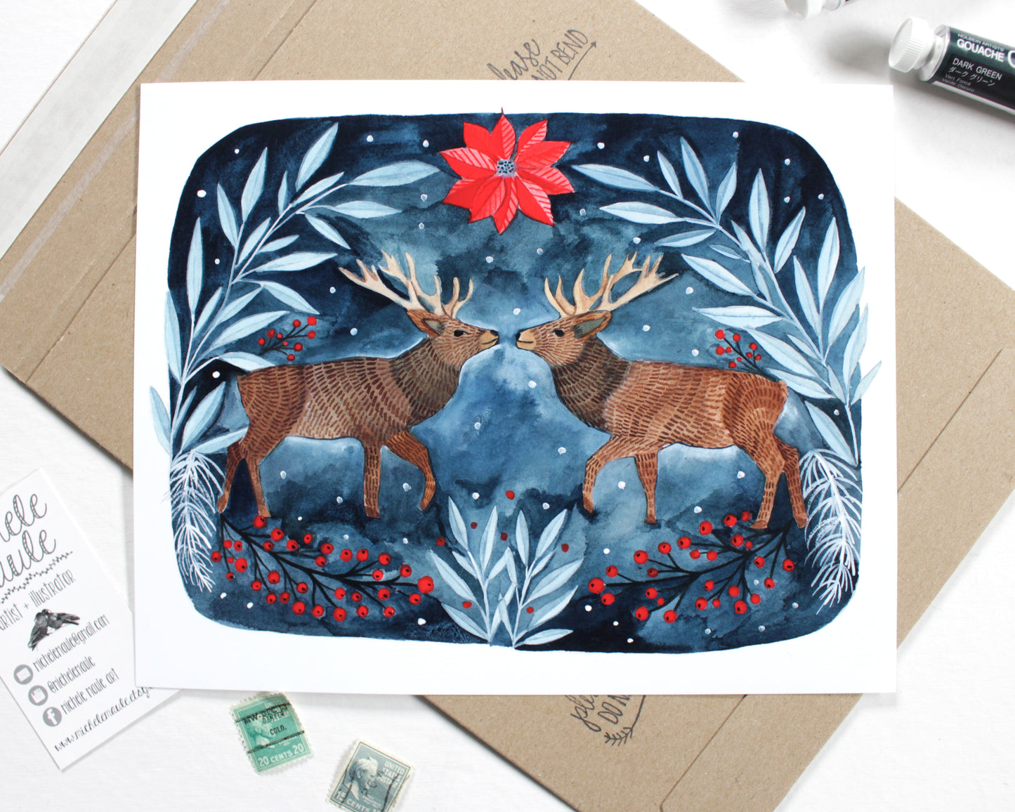 Hand Illustrated Holiday Stag Artwork