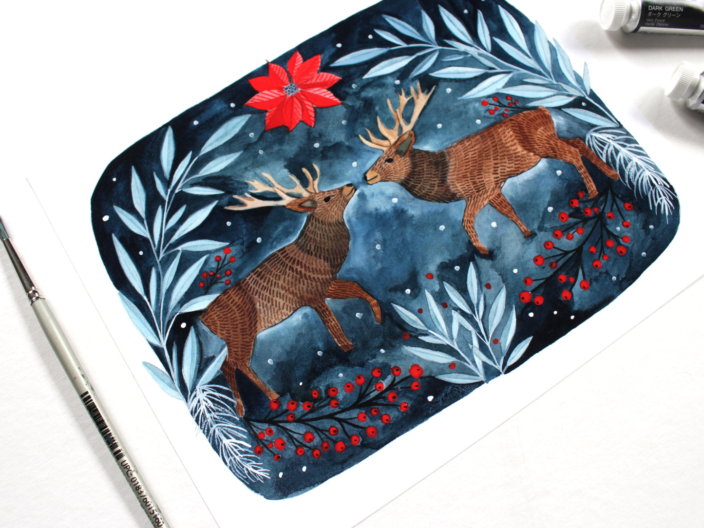 Hand Illustrated Holiday Stag Artwork