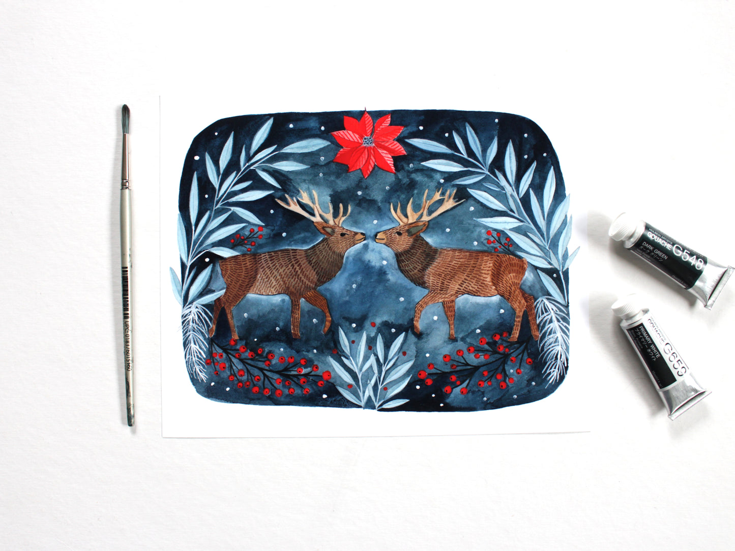 Hand Illustrated Holiday Stag Artwork