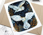 Painting of Two Winter Night White Owls 8x10 Art Print