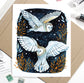 Painting of Two Winter Night White Owls 8x10 Art Print