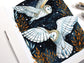 Hand Drawn and Painted Two White Barn Owls at Night
