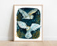Painting of Two Winter Night White Owls 8x10 Art Print