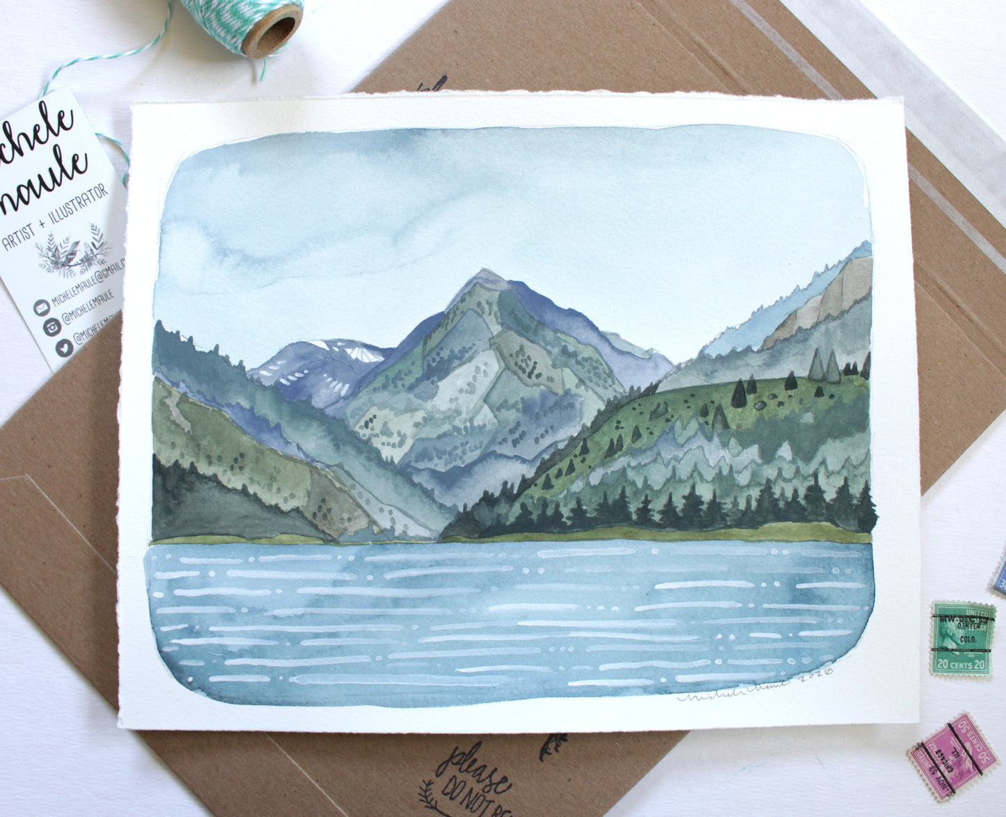 Original Hand Painted Painting of Wallowa Lake and Mountains
