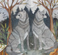 Original Wolf Painting - Full Moon Twins