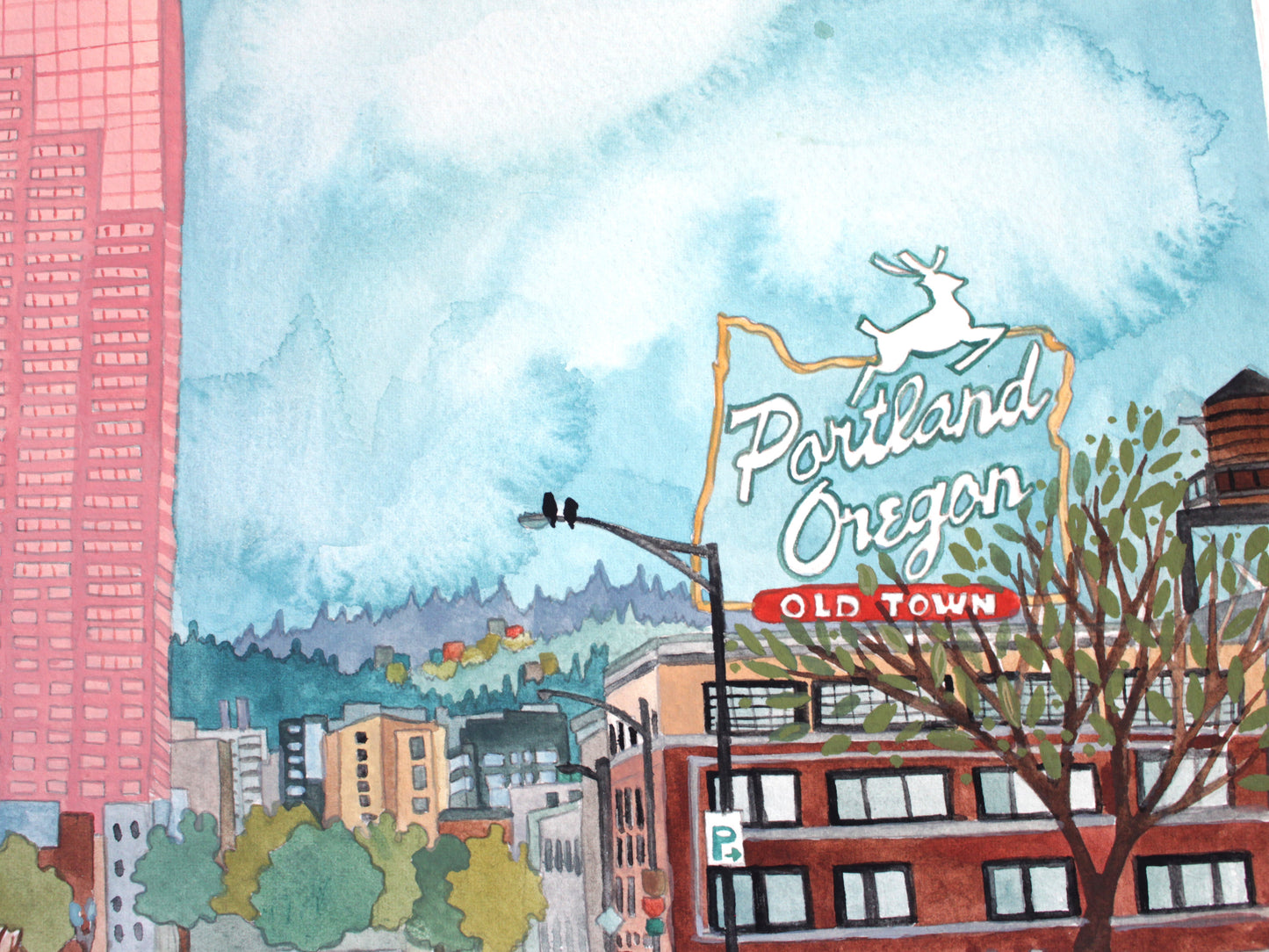 Original Portland Oregon Watercolor Painting - Big Pink