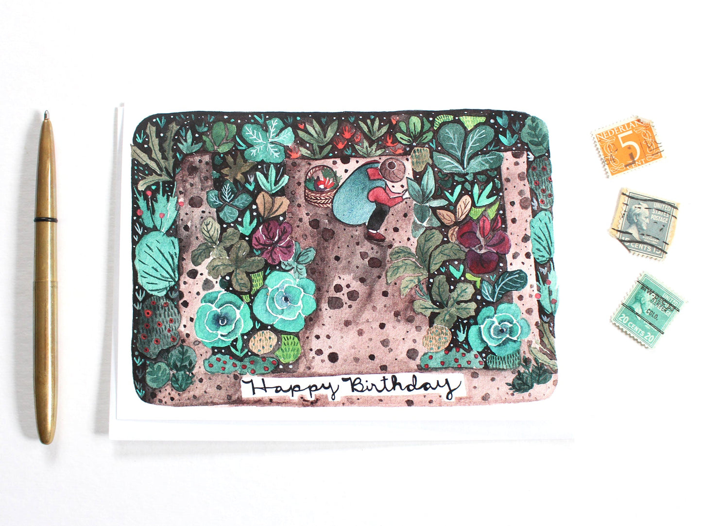 Hand-Drawn Birthday Greetings - Blank Card for Gardener