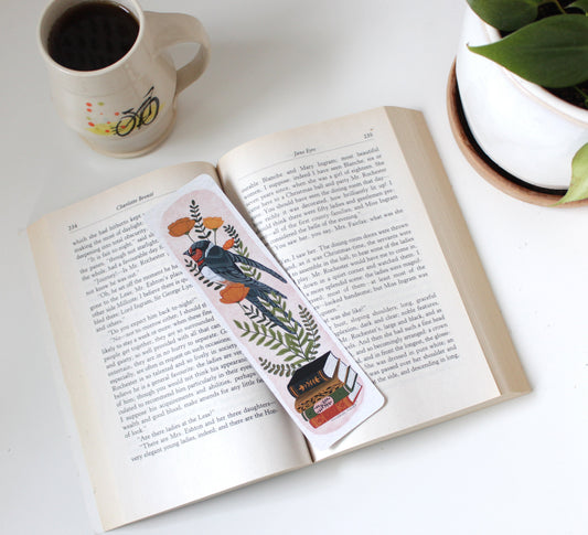 Hand-Drawn Blue Bird Illustration Bookmark - Unique Gift Idea