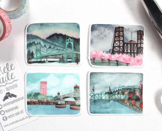 Portland Oregon Sticker Set - Four Seasons of Portland Bridges