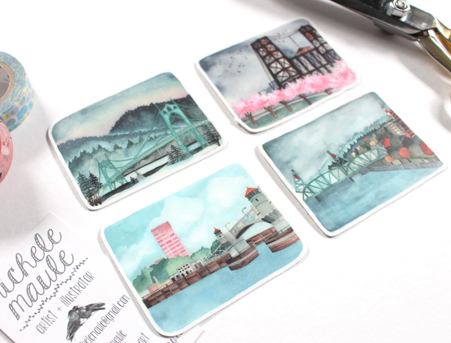 Portland Oregon Sticker Set - Four Seasons of Portland Bridges