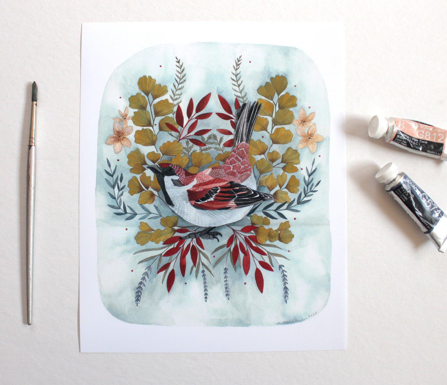 Hand Illustrated Brown Sparrow Art Print - 8x10