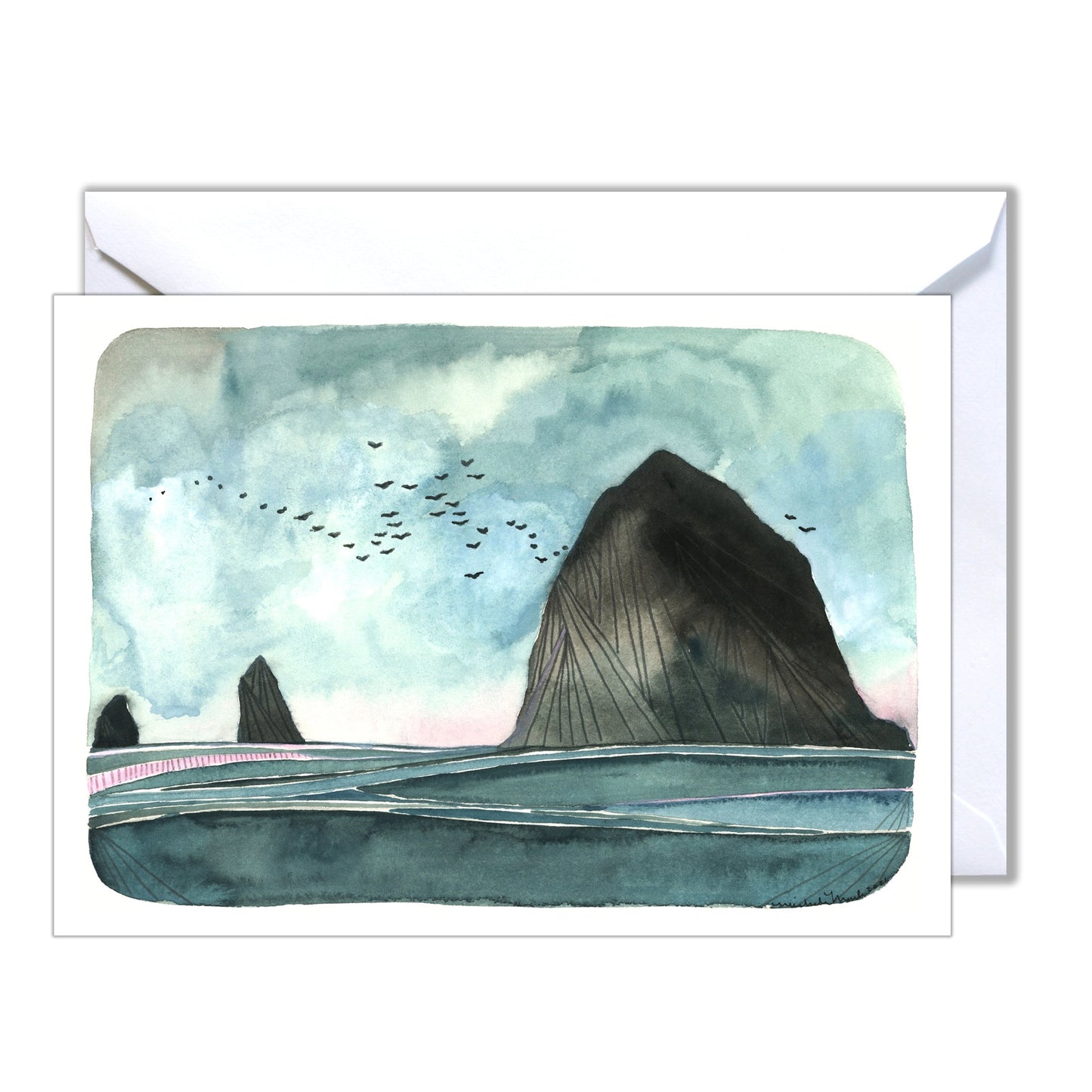 Oregon Coast Art Card featuring Haystack Rock - Blank Inside