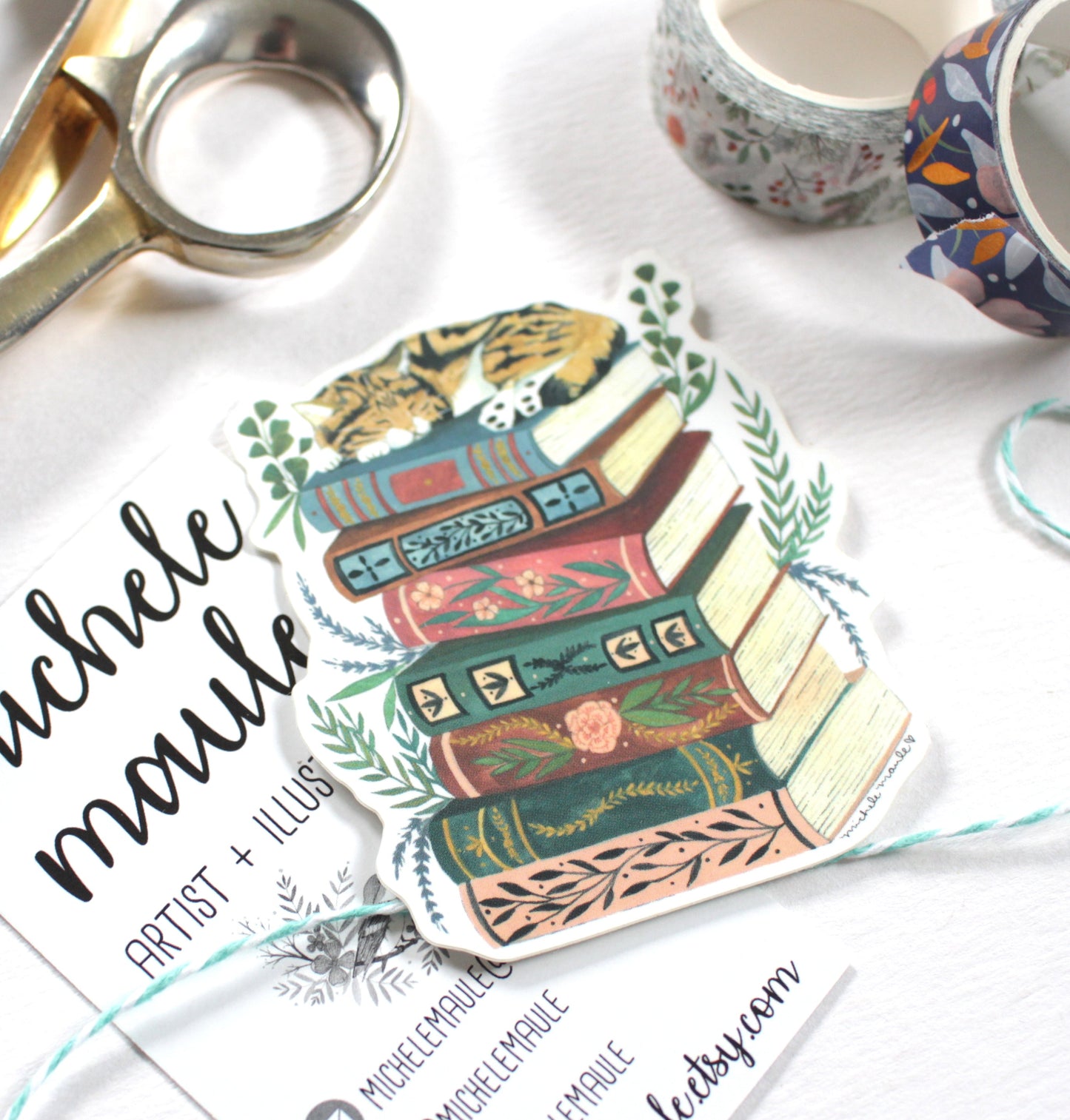 Cat Napping on Books Vinyl Sticker