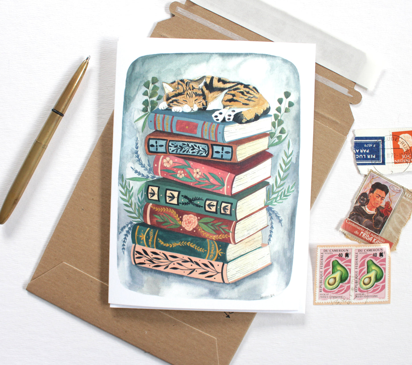 Hand Illustrated Cat Art Greeting Card - Sweet Design for a Cat Lover