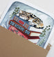 Hand Drawn Illustration Cat Napping on a Book Stack - 11x14" Print