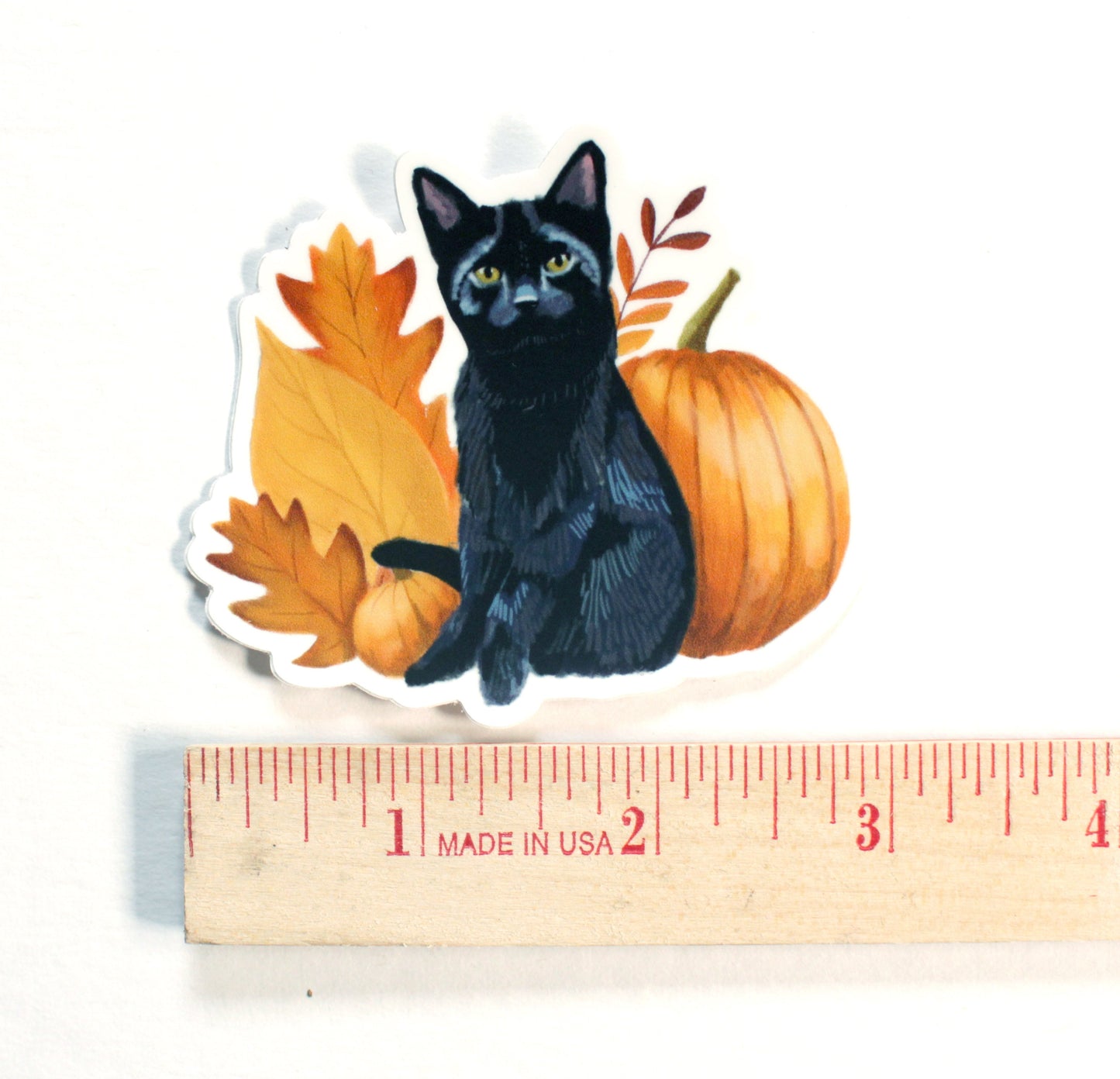Black Cat with Fall Leaves Vinyl Sticker