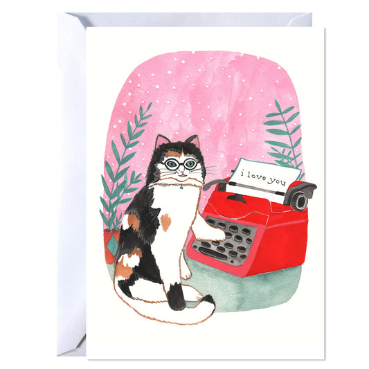 Cat Love Note Illustrated Blank Greeting Card