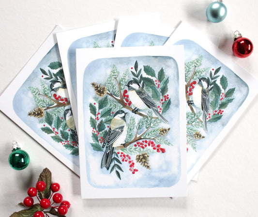 Set of Five Chickadee Holiday Cards