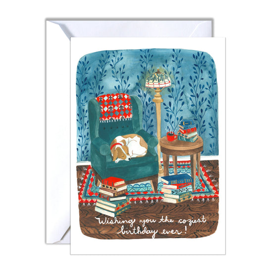 Cozy Birthday Greeting Card for an Avid Reader
