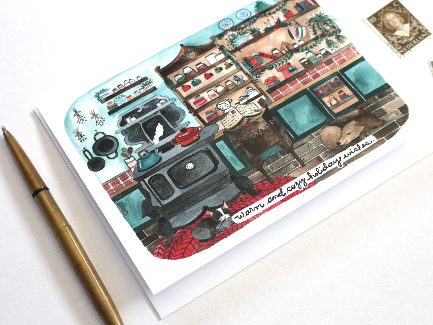 Hand Illustrated Holiday Card - Warm and Cozy Holiday Wishes