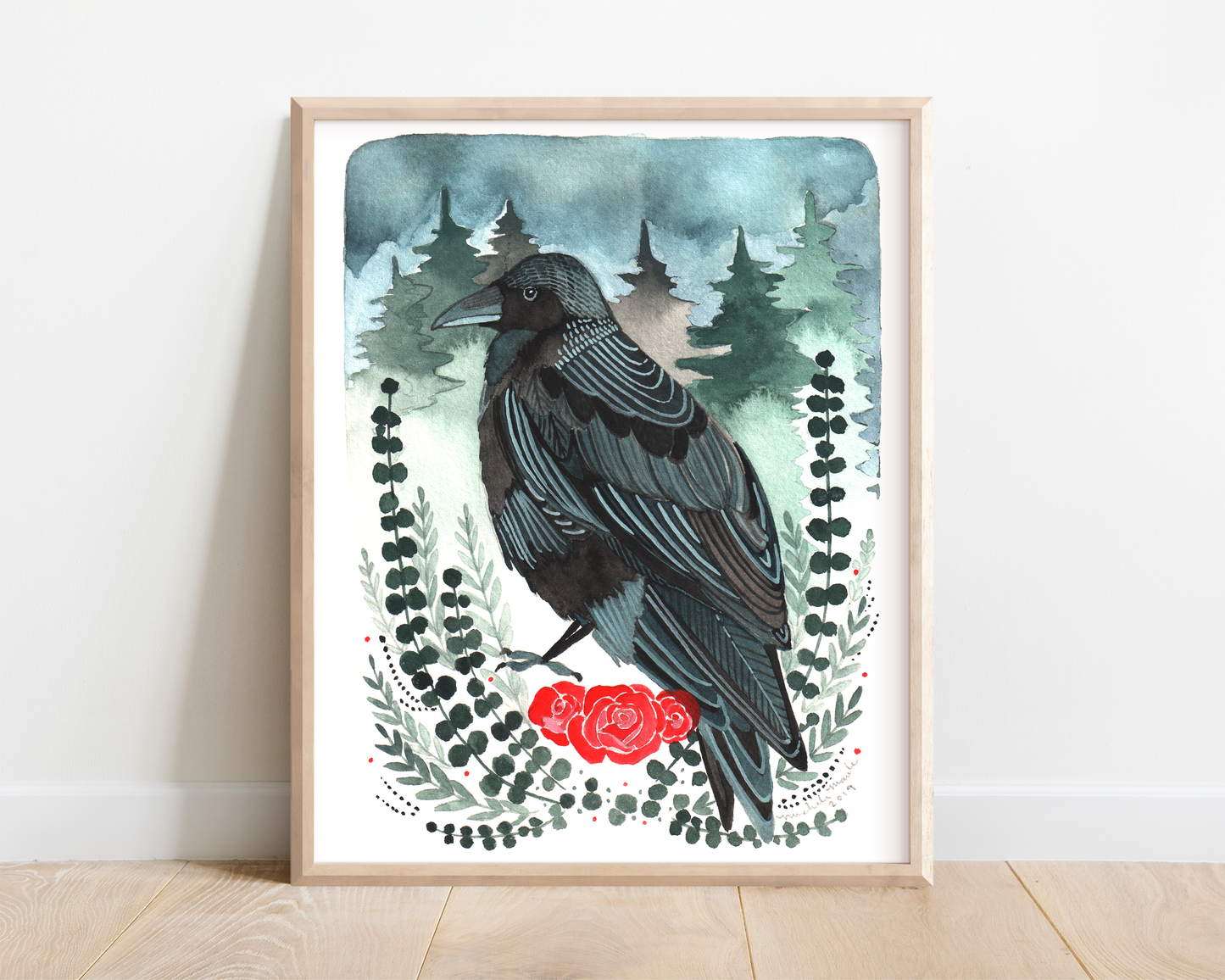 Illustrated Art Print - Crow with Roses 8x10 Print