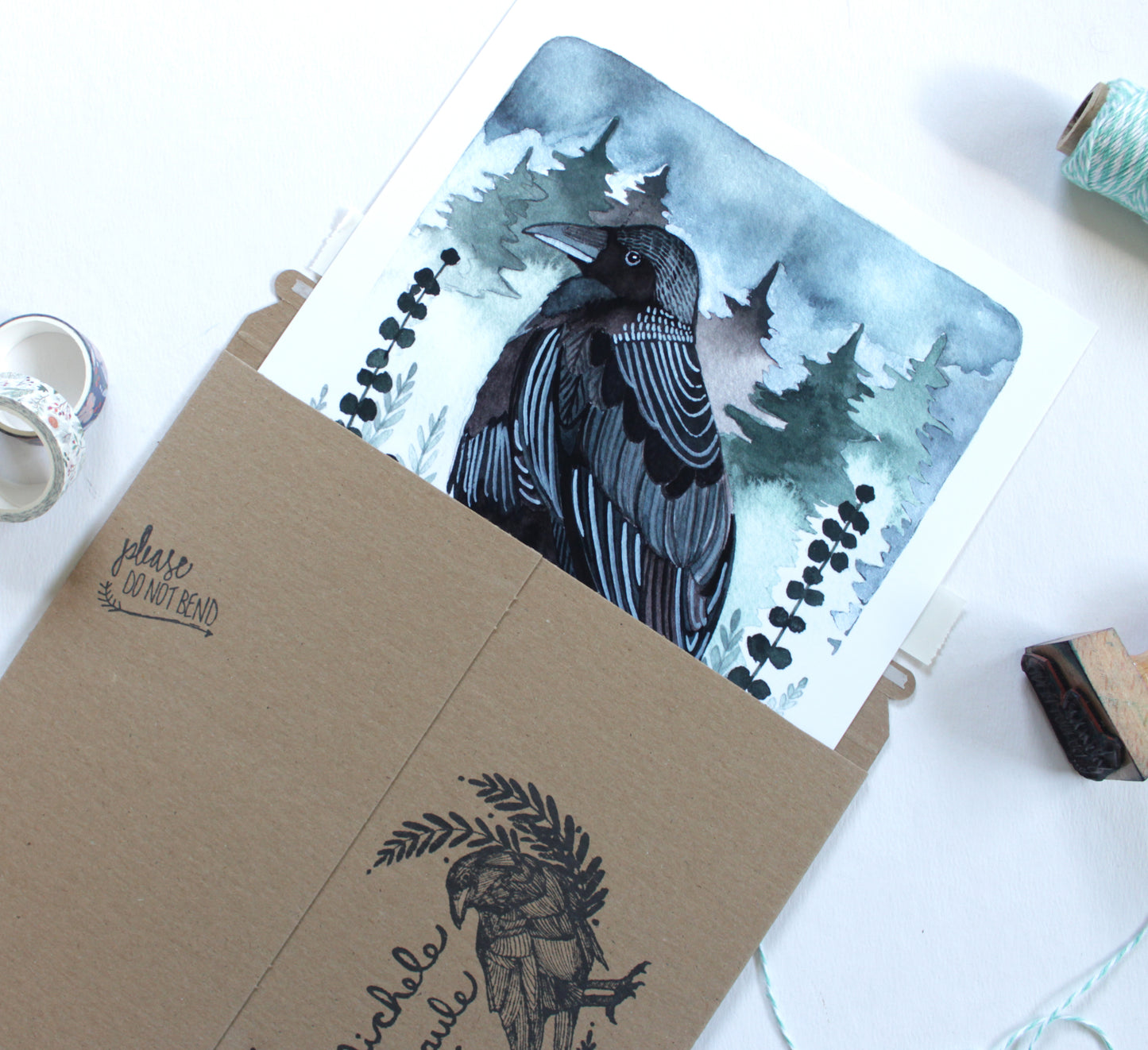 Illustrated Art Print - Crow with Roses 8x10 Print