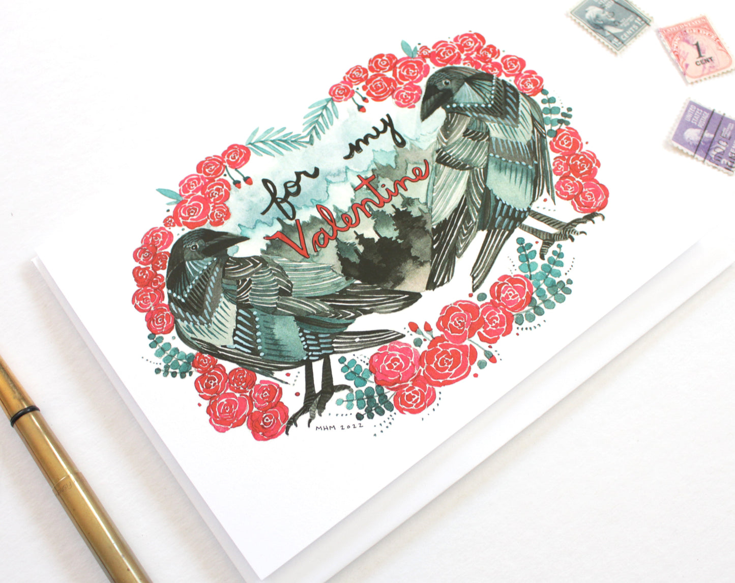 Two Crows Illustrated Valentine's Day Card