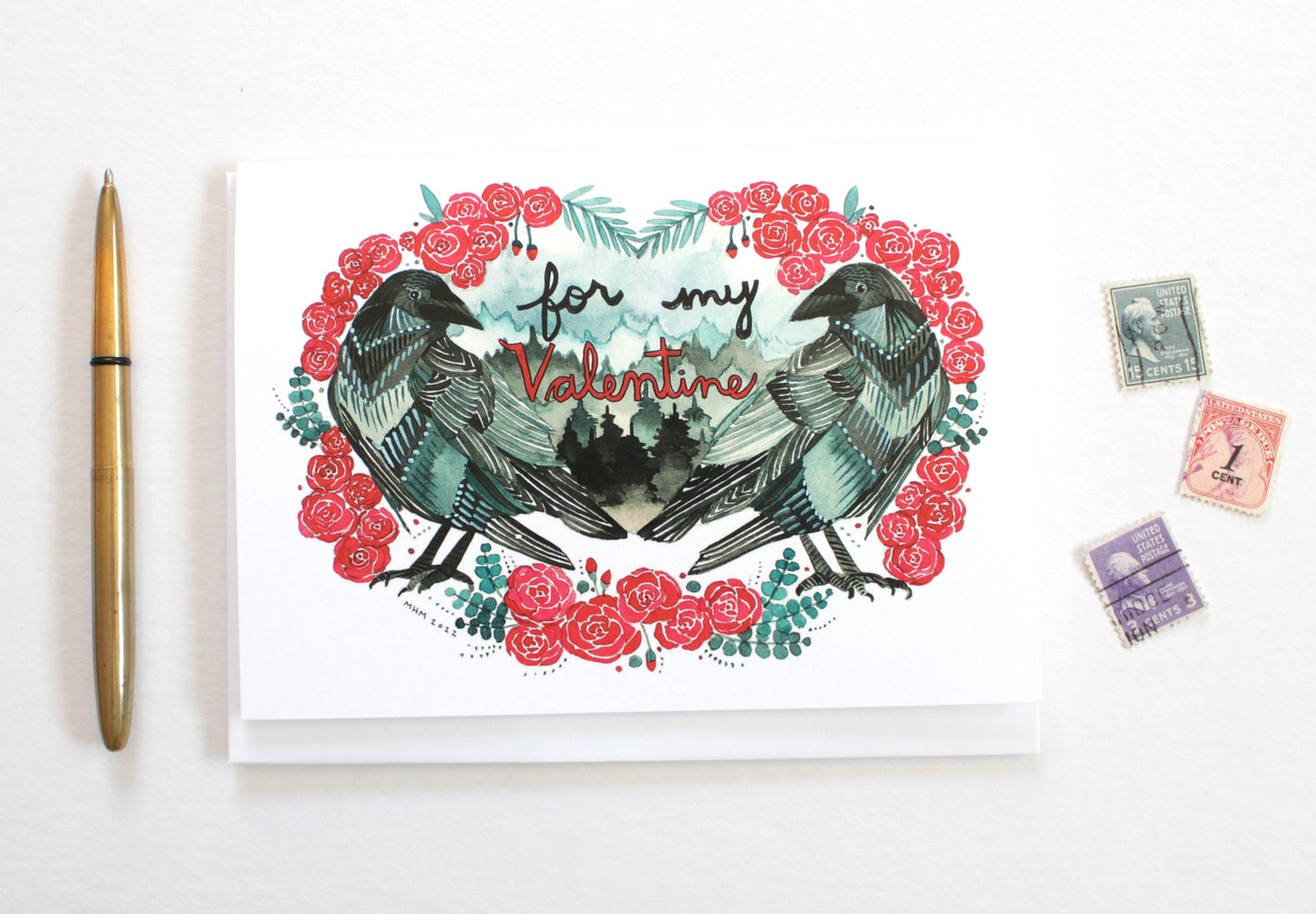 Two Crows Illustrated Valentine's Day Card
