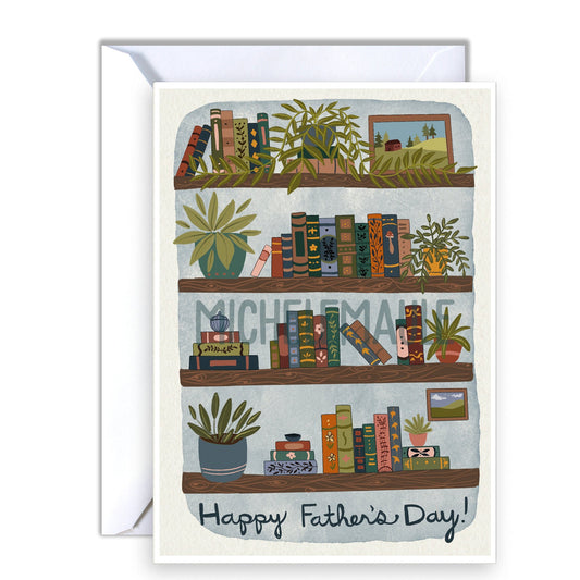 Library Father's Day Card - Vintage Bookshelf Design