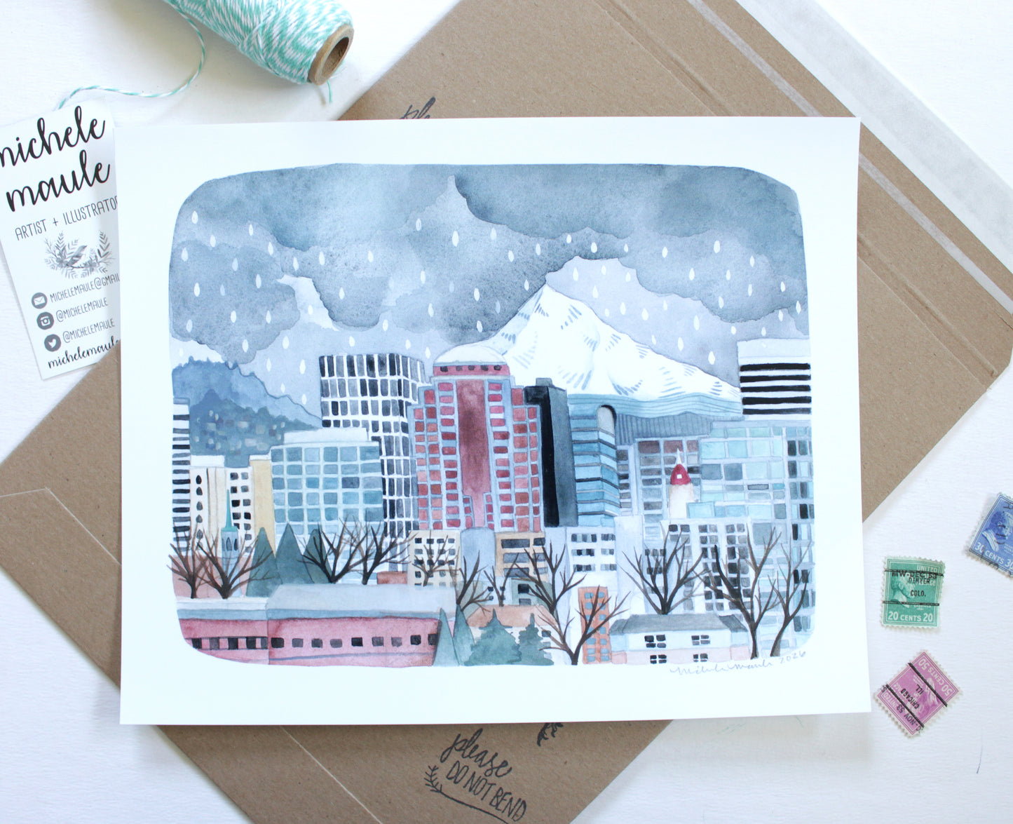 Art Print of Original Painting of Downtown Portland, Oregon