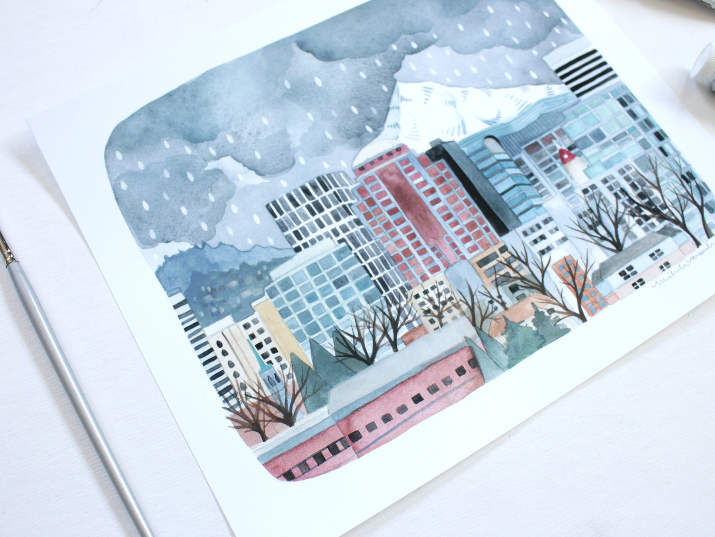 Art Print of Original Painting of Downtown Portland, Oregon