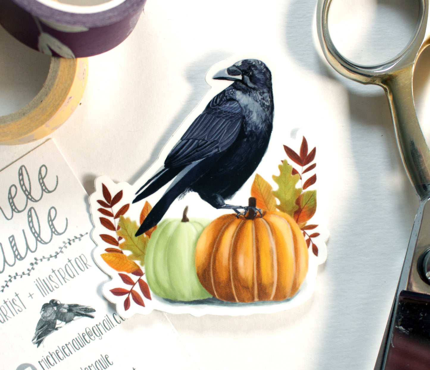 Crow with Pumpkin Halloween and Autumn Sticker