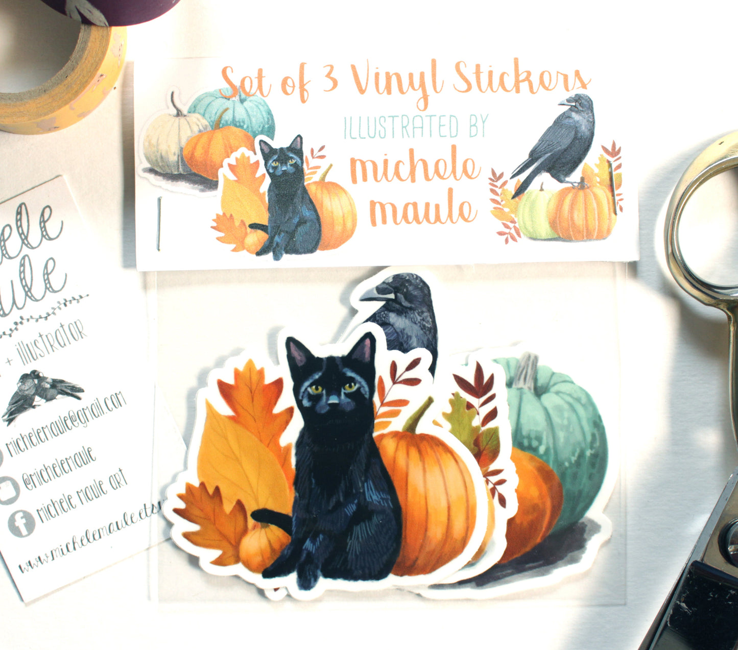 Set of Three Autumn Halloween Vinyl Stickers