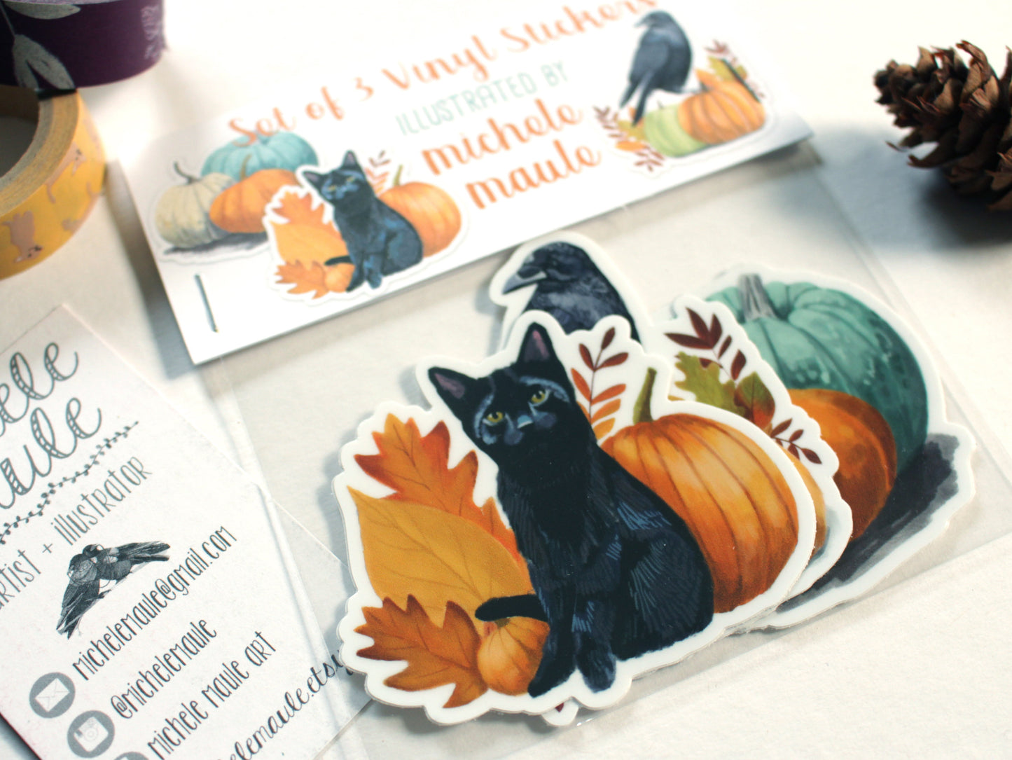 Set of Three Autumn Halloween Vinyl Stickers