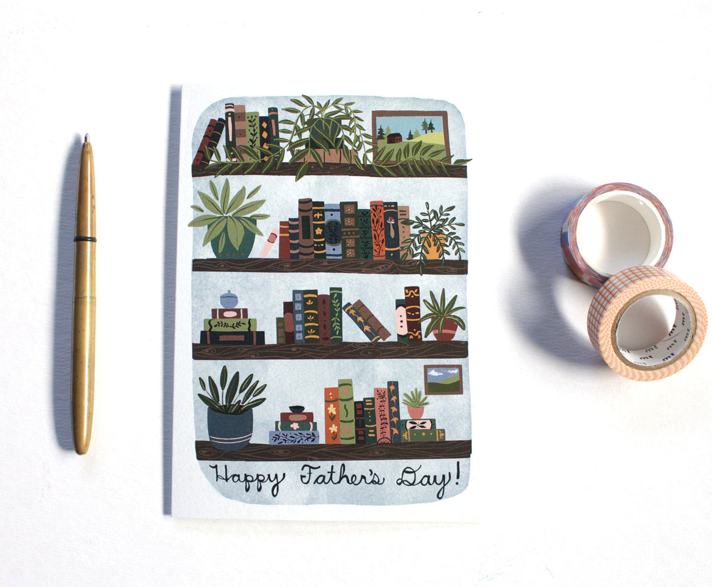 Library Father's Day Card - Vintage Bookshelf Design