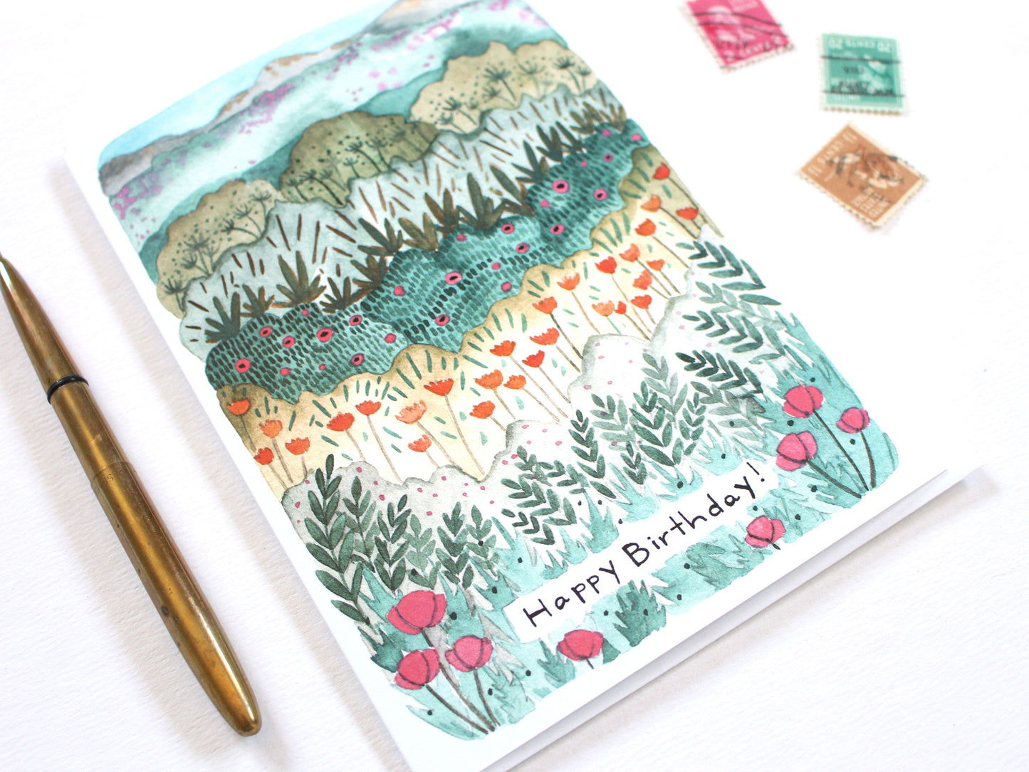 Hand Drawn Floral Birthday Card for Her - Blank Inside