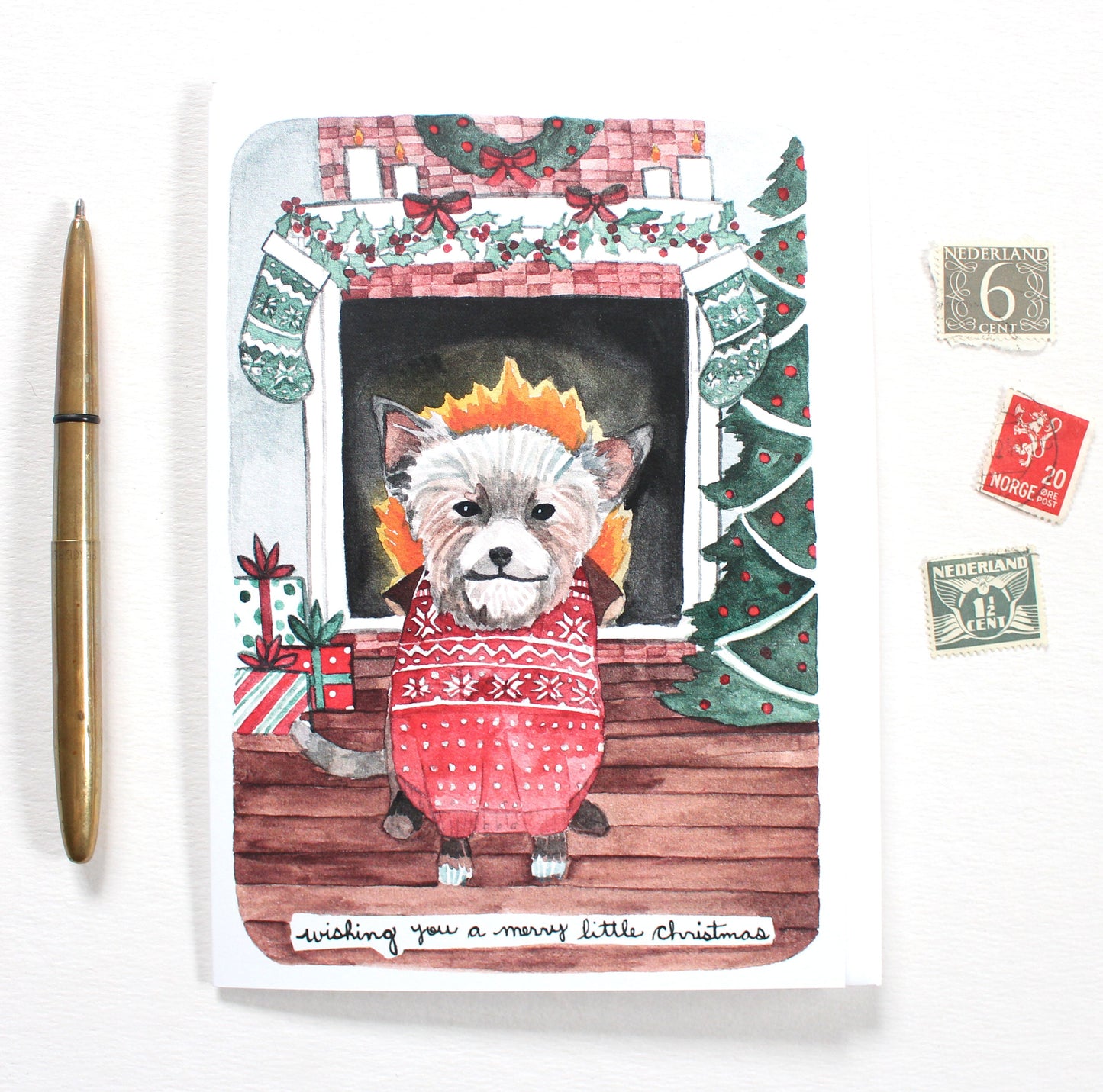 Terrier Dog Blank Holiday Card - Wishing You a Merry Little Christmas