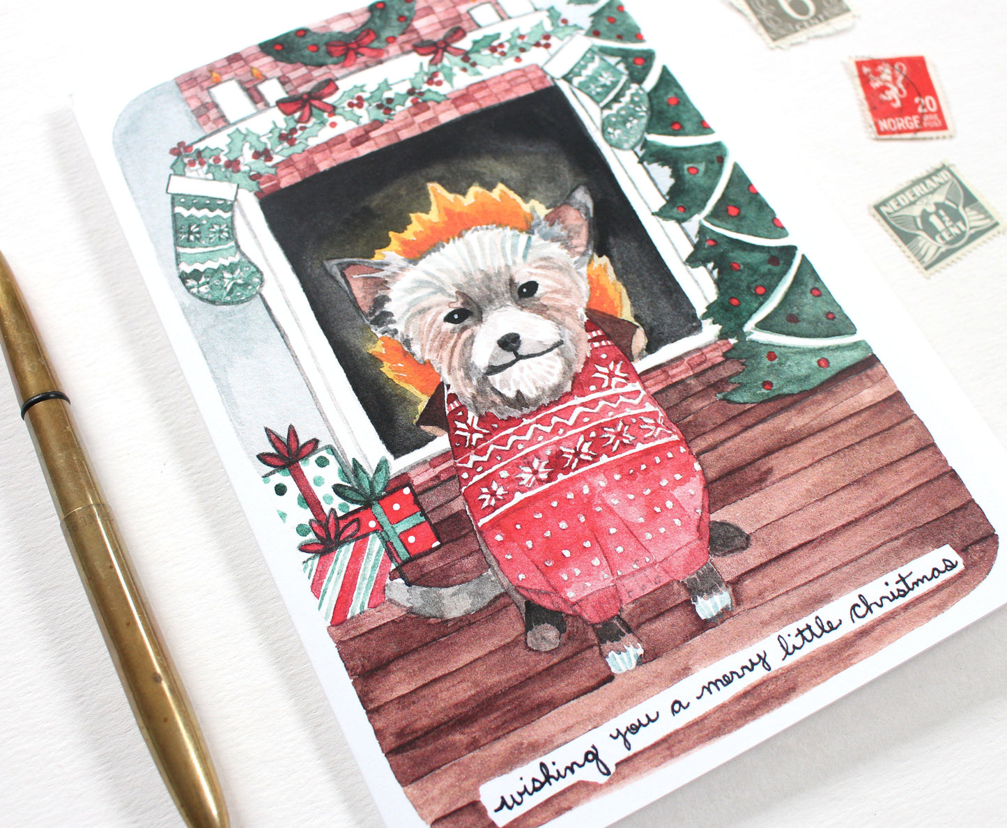 Terrier Dog Blank Holiday Card - Wishing You a Merry Little Christmas