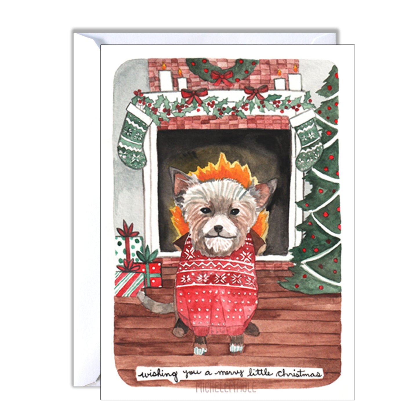 Terrier Dog Blank Holiday Card - Wishing You a Merry Little Christmas